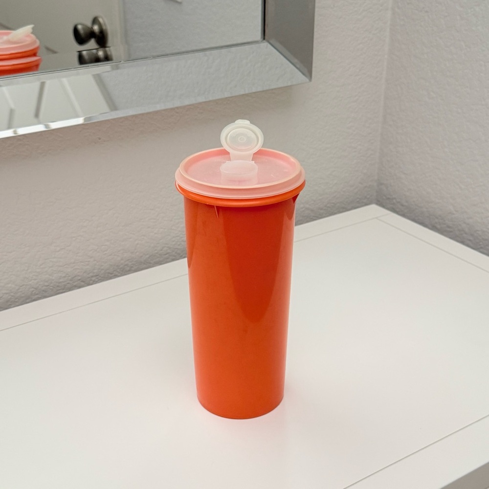 Vintage Tupperware Orange Tall Cup With Lid